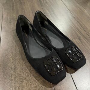 Tory Burch Black Suede Flats with Logo Accent